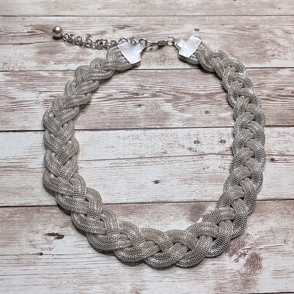 Silver Woven Chain Link Necklace - Picture 5 of 8